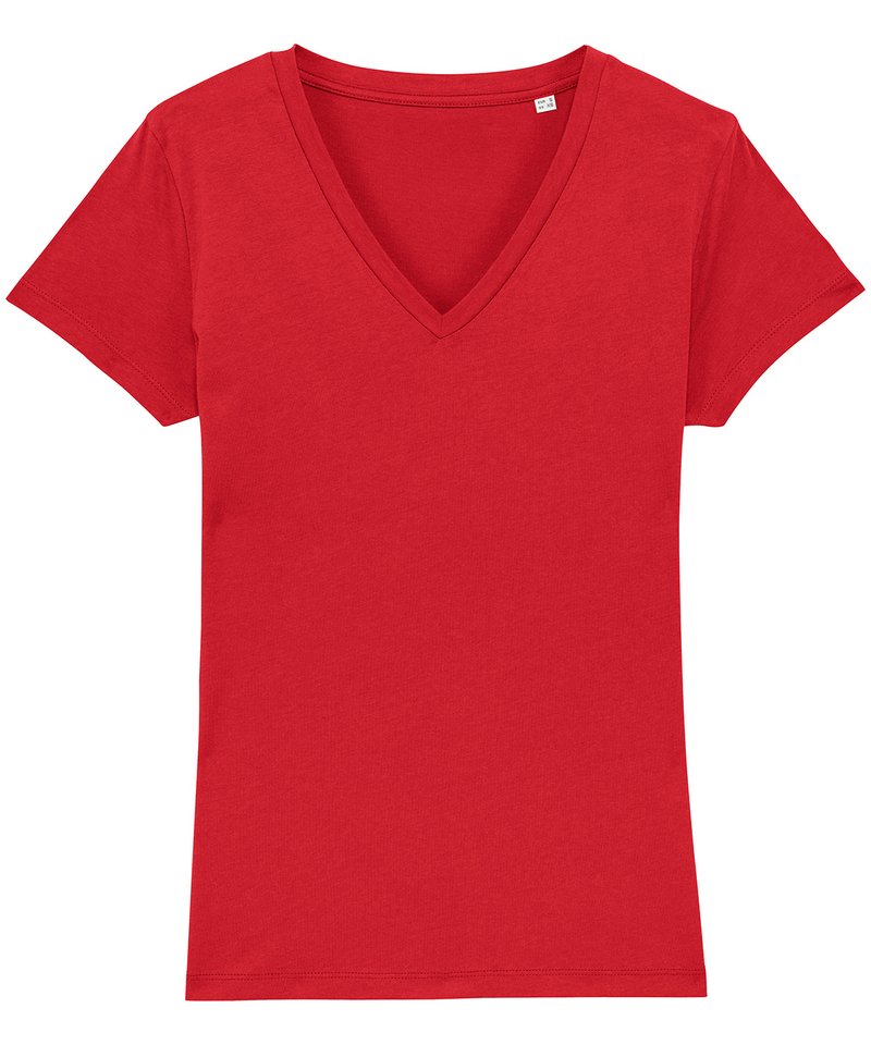 Women's Stella Evoker V-Neck T-Shirt (Sttw023) in Red by StanleyStella — Custom branded clothing by Print Press, featuring premium embroidery produced in our specialist print lab in the UK.