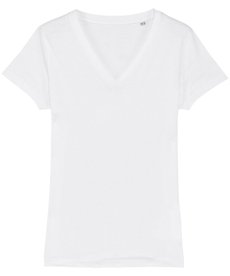 Women's Stella Evoker V-Neck T-Shirt (Sttw023) in White by StanleyStella — Custom branded clothing by Print Press, featuring premium embroidery produced in our specialist print lab in the UK.