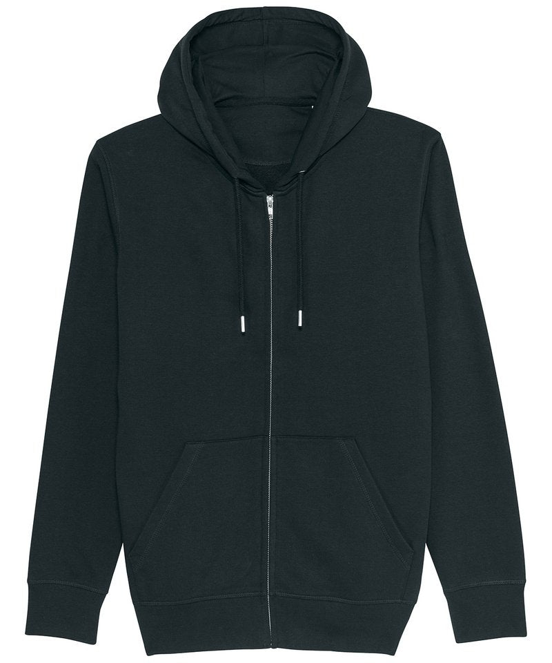 Unisex Connector Essential Zip-Thru Hoodie Sweatshirt (Stsu820) in Black by StanleyStella — Custom branded clothing by Print Press, featuring premium embroidery produced in our specialist print lab in the UK.