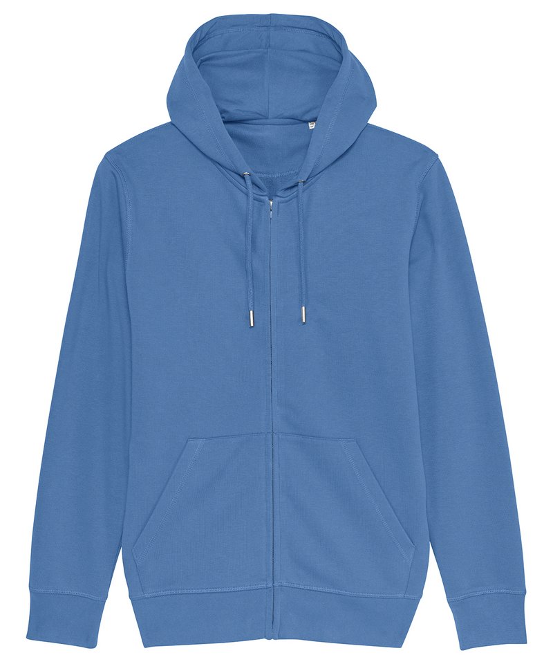 Unisex Connector Essential Zip-Thru Hoodie Sweatshirt (Stsu820) in Bright Blue by StanleyStella — Custom branded clothing by Print Press, featuring premium embroidery produced in our specialist print lab in the UK.