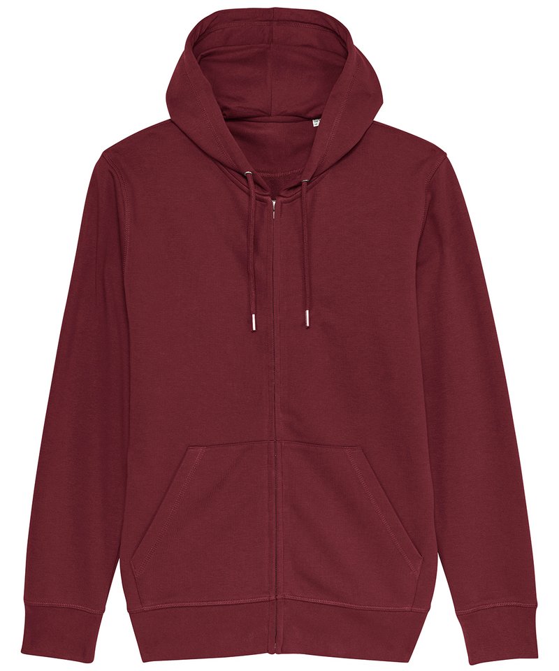 Unisex Connector Essential Zip-Thru Hoodie Sweatshirt (Stsu820) in Burgundy by StanleyStella — Custom branded clothing by Print Press, featuring premium embroidery produced in our specialist print lab in the UK.