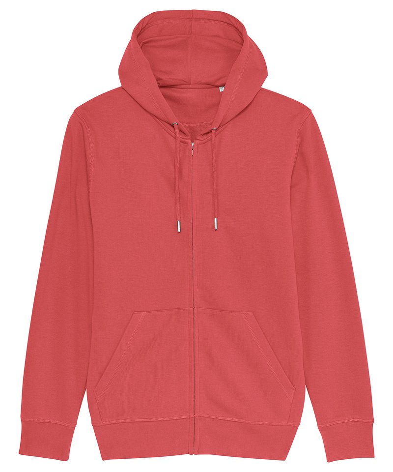 Unisex Connector Essential Zip-Thru Hoodie Sweatshirt (Stsu820) in Carmine Red by StanleyStella — Custom branded clothing by Print Press, featuring premium embroidery produced in our specialist print lab in the UK.