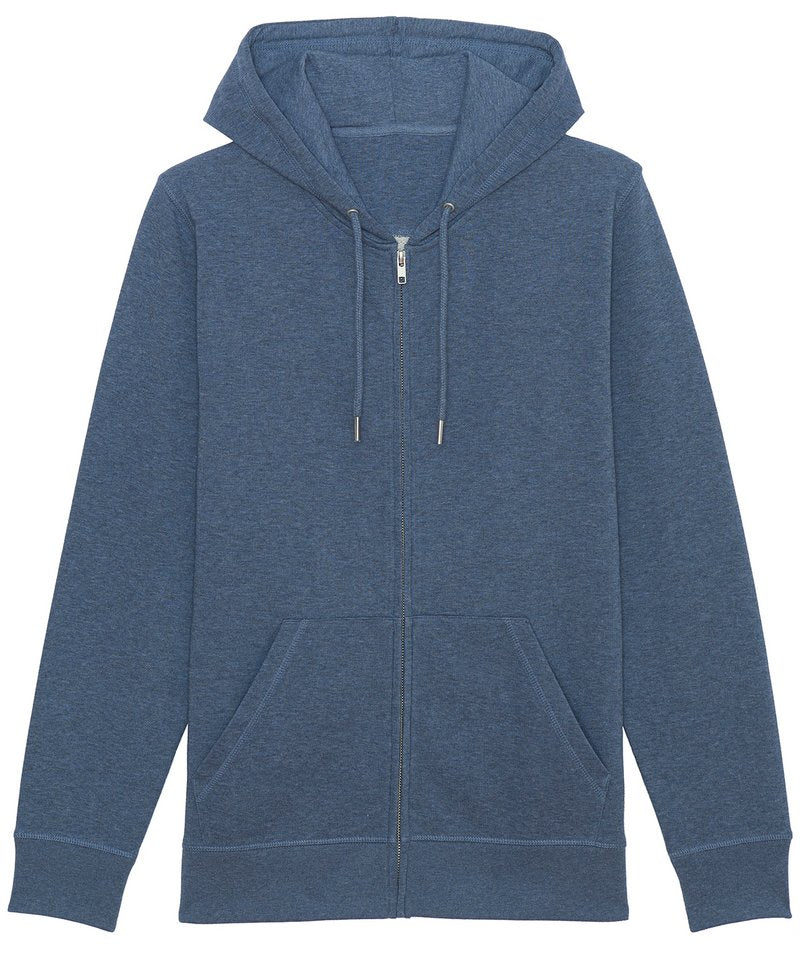 Unisex Connector Essential Zip-Thru Hoodie Sweatshirt (Stsu820) in Dark Heather Blue by StanleyStella — Custom branded clothing by Print Press, featuring premium embroidery produced in our specialist print lab in the UK.
