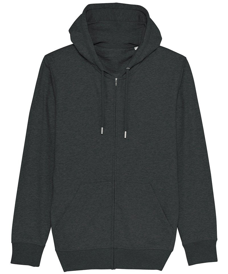 Unisex Connector Essential Zip-Thru Hoodie Sweatshirt (Stsu820) in Dark Heather Grey by StanleyStella — Custom branded clothing by Print Press, featuring premium embroidery produced in our specialist print lab in the UK.