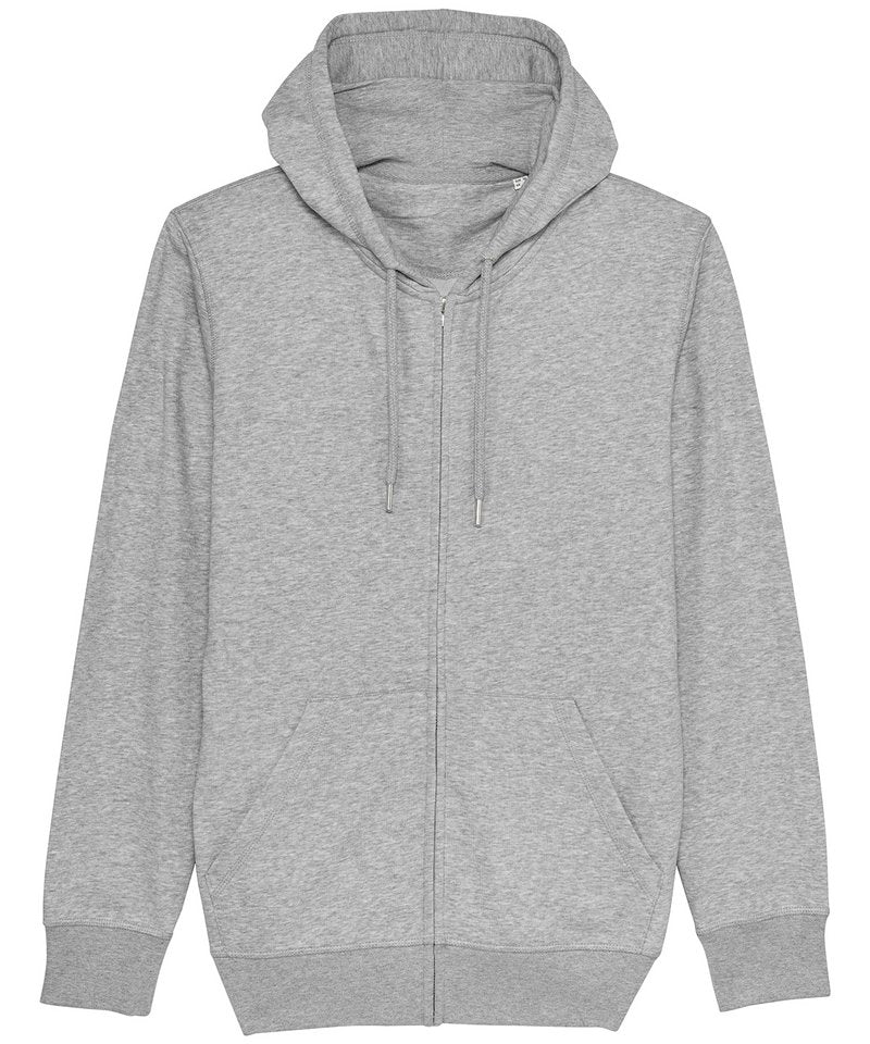Unisex Connector Essential Zip-Thru Hoodie Sweatshirt (Stsu820) in Heather Grey by StanleyStella — Custom branded clothing by Print Press, featuring premium embroidery produced in our specialist print lab in the UK.