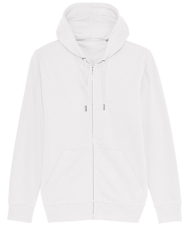 Unisex Connector Essential Zip-Thru Hoodie Sweatshirt (Stsu820) in White by StanleyStella — Custom branded clothing by Print Press, featuring premium embroidery produced in our specialist print lab in the UK.