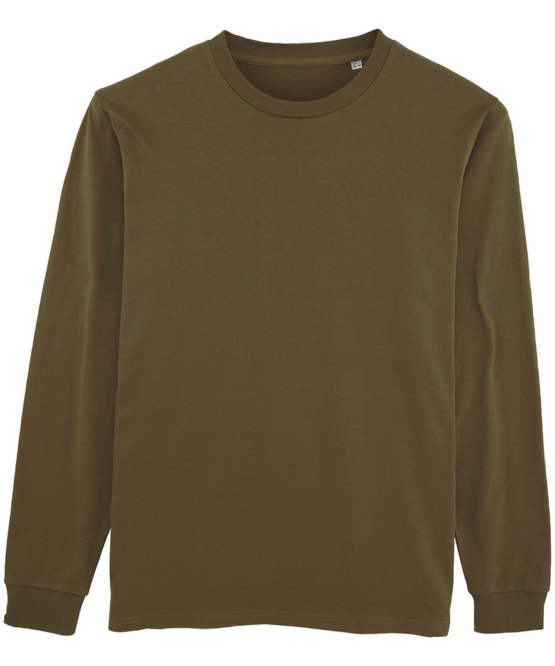 Shifts Dry, Unisex Dry Hand Feeling Long Sleeve T-Shirt (Sttm558) in British Khaki by StanleyStella — Custom branded clothing by Print Press, featuring premium embroidery produced in our specialist print lab in the UK.
