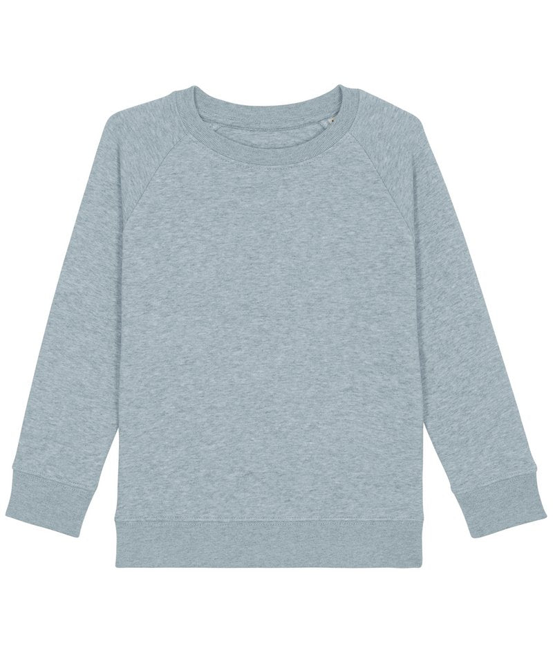 Kids Mini Scouter Iconic Crew Neck Sweatshirt (Stsk916) in Heather Ice Blue by StanleyStella — Custom branded clothing by Print Press, featuring premium embroidery produced in our specialist print lab in the UK.