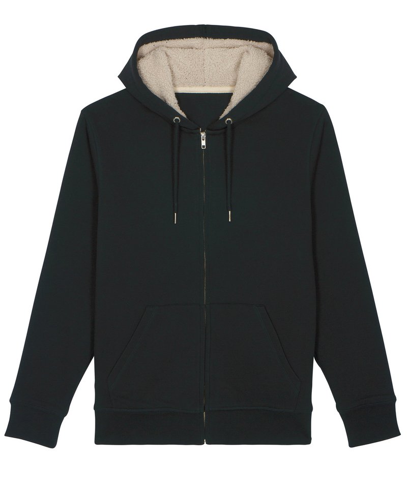 Warmer Unisex Sherpa Lined Zip-Thru Hoodie (Stsu715) in Black by StanleyStella — Custom branded clothing by Print Press, featuring premium embroidery produced in our specialist print lab in the UK.