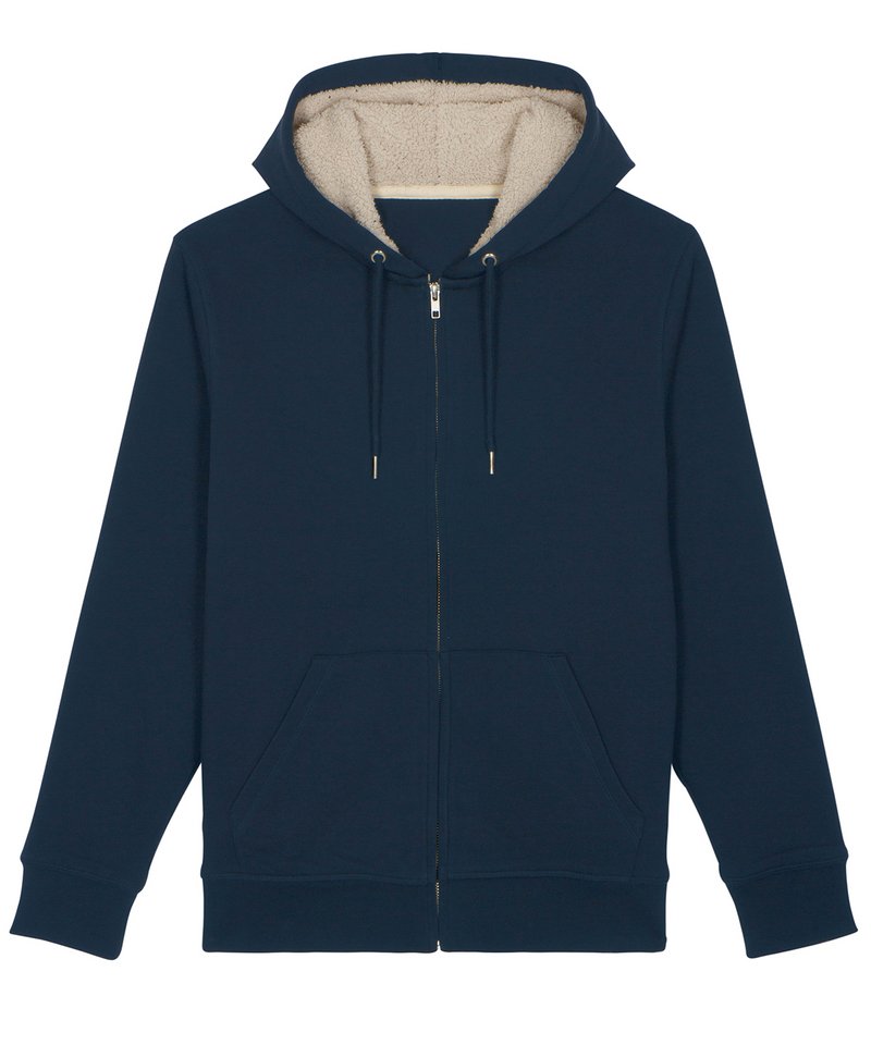 Warmer Unisex Sherpa Lined Zip-Thru Hoodie (Stsu715) in French Navy by StanleyStella — Custom branded clothing by Print Press, featuring premium embroidery produced in our specialist print lab in the UK.