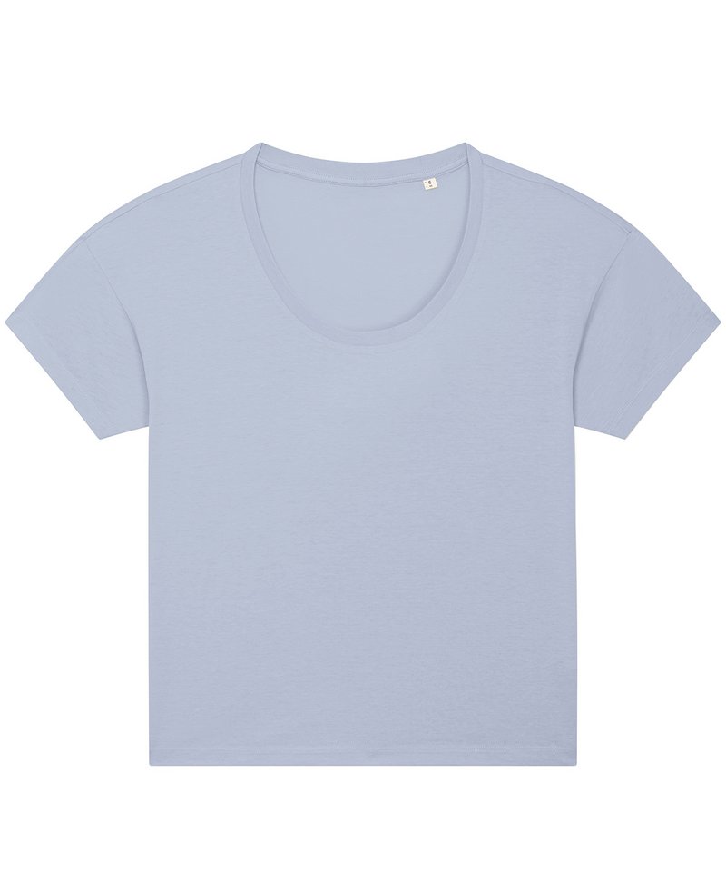 Women's Stella Chiller Scoop Neck Relaxed Fit T-Shirt (Sttw036) in Serene Blue by StanleyStella — Custom branded clothing by Print Press, featuring premium embroidery produced in our specialist print lab in the UK.