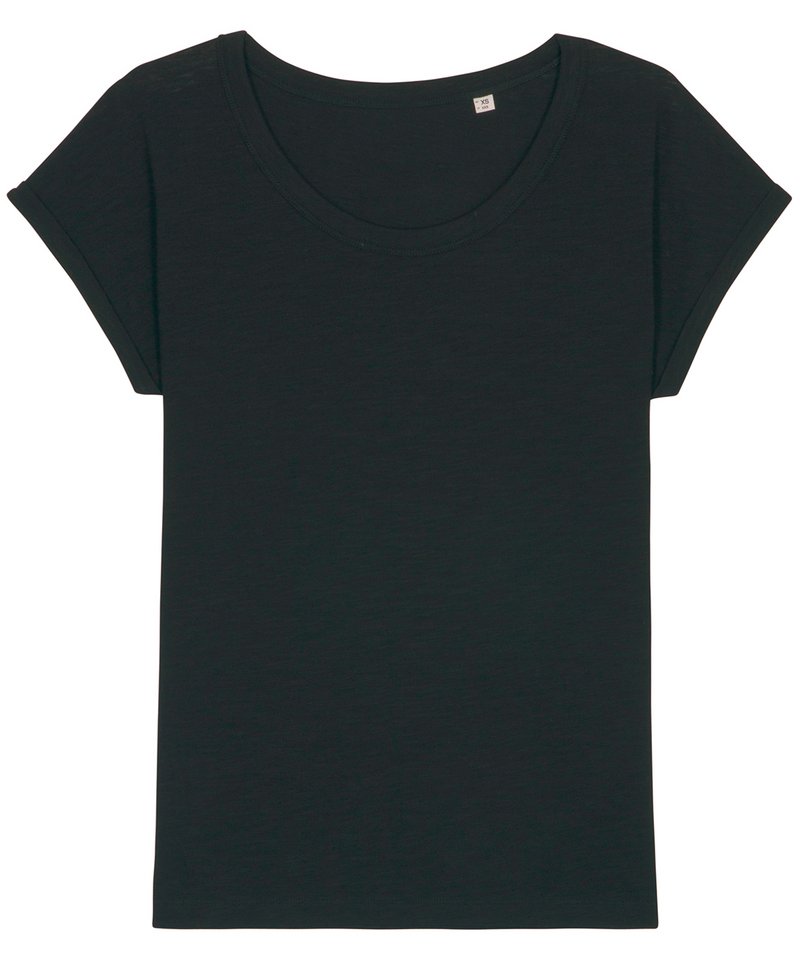 Women's Stella Rounders Slub Rolled Sleeve Slub T-Shirt (Sttw112) in Black by StanleyStella — Custom branded clothing by Print Press, featuring premium embroidery produced in our specialist print lab in the UK.