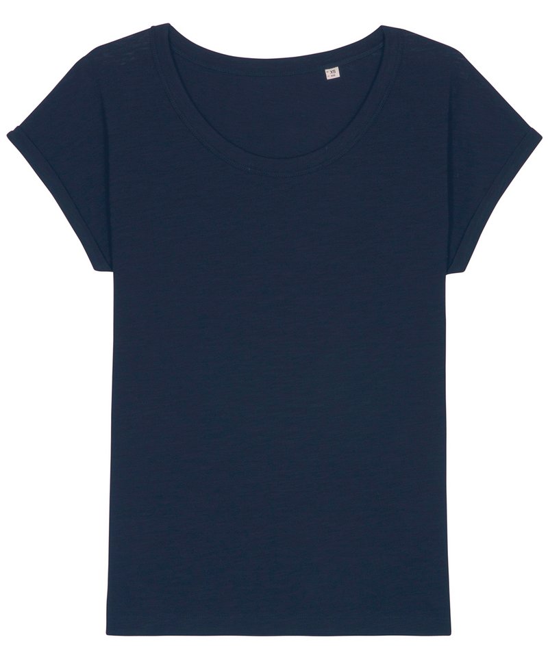 Women's Stella Rounders Slub Rolled Sleeve Slub T-Shirt (Sttw112) in French Navy by StanleyStella — Custom branded clothing by Print Press, featuring premium embroidery produced in our specialist print lab in the UK.