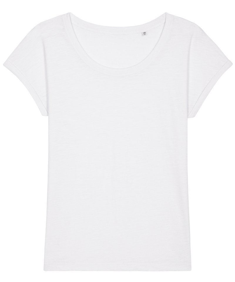 Women's Stella Rounders Slub Rolled Sleeve Slub T-Shirt (Sttw112) in White by StanleyStella — Custom branded clothing by Print Press, featuring premium embroidery produced in our specialist print lab in the UK.