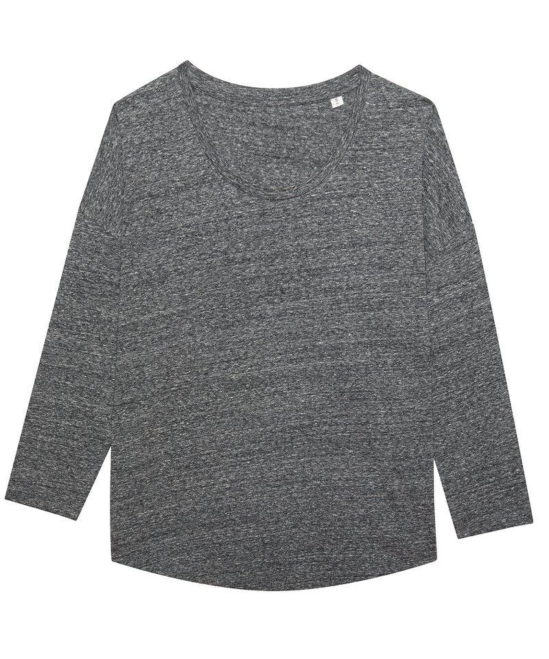 Women's Stella Waver Slub Women's ¾ Sleeve Dropped Shoulder T-Shirt (Sttw114) in Slub Heather Steel Grey by StanleyStella — Custom branded clothing by Print Press, featuring premium embroidery produced in our specialist print lab in the UK.