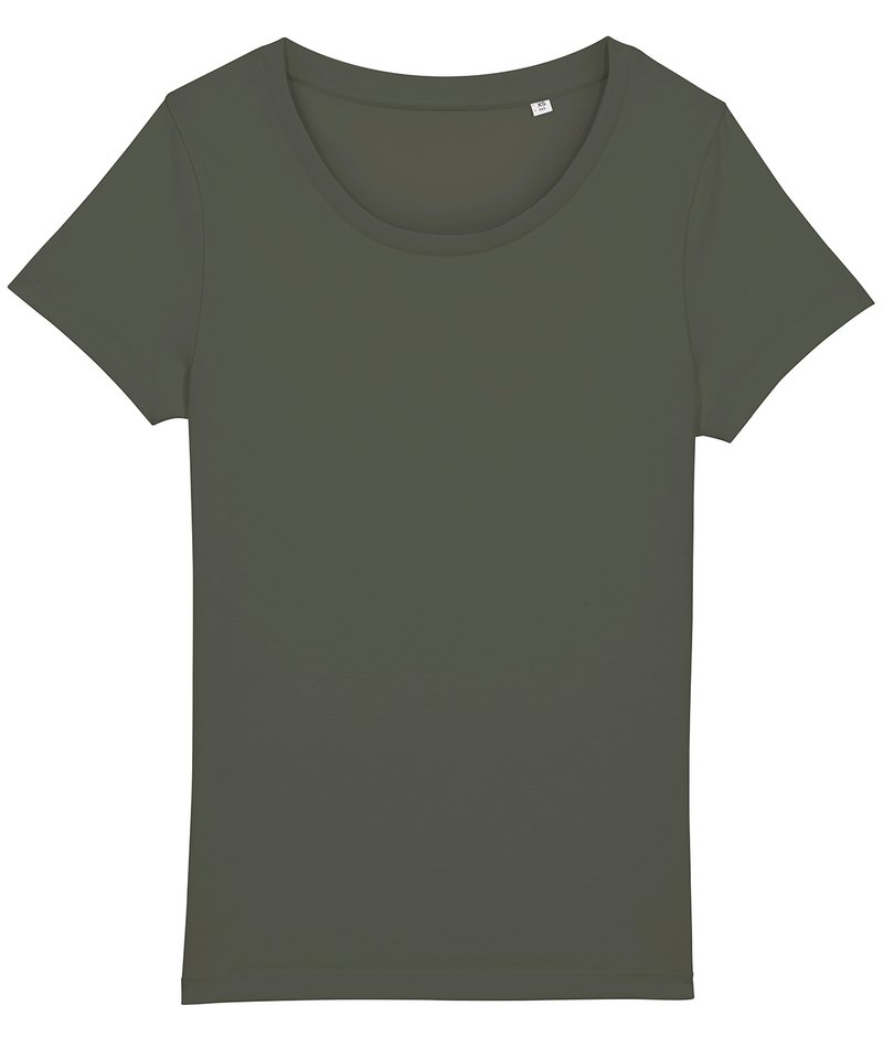 Women's Stella Jazzer The Essential T-Shirt (Sttw039) in Khaki by StanleyStella — Custom branded clothing by Print Press, featuring premium embroidery produced in our specialist print lab in the UK.