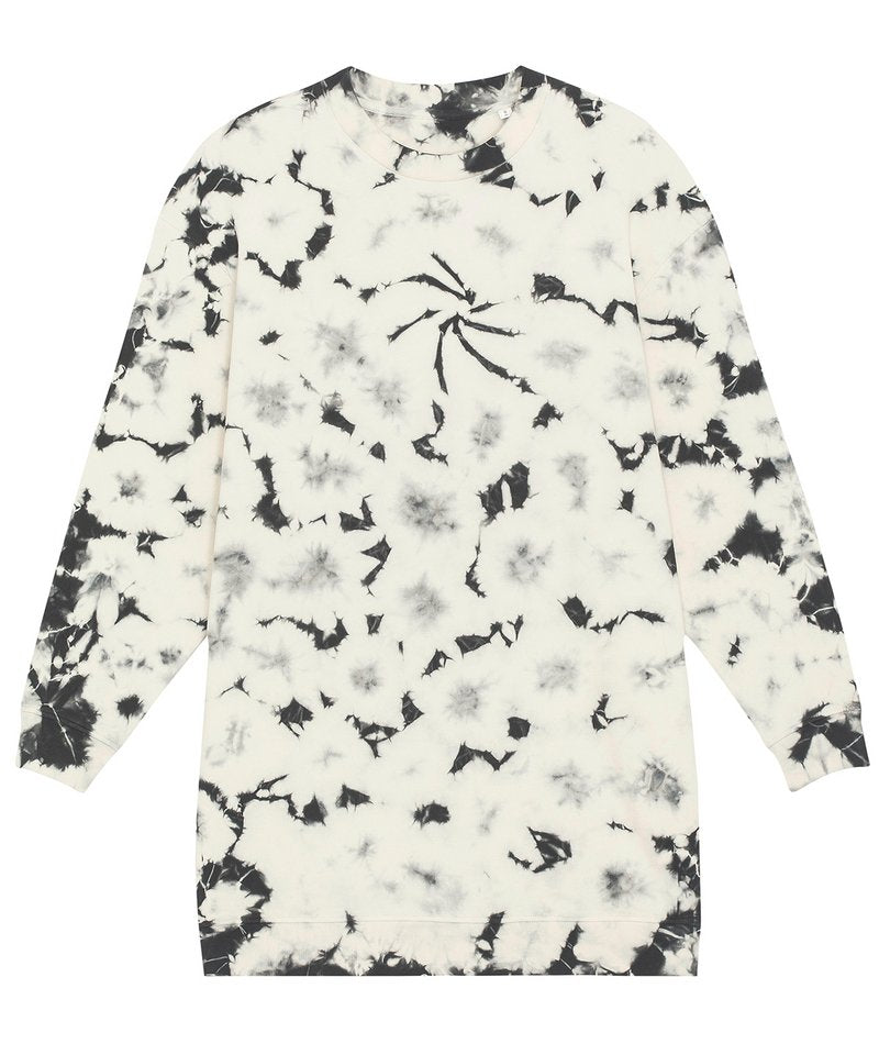 Stella Kicker Tie And Dye Women's Crew Neck Oversized Dress (Stdw163) in Tie Dye Natural Raw Black by StanleyStella — Custom branded clothing by Print Press, featuring premium embroidery produced in our specialist print lab in the UK.