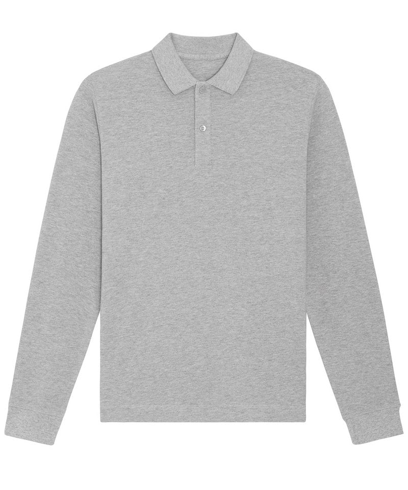 Prepster Long Sleeve Unisex Polo (Stpu332) in Heather Grey by StanleyStella — Custom branded clothing by Print Press, featuring premium embroidery produced in our specialist print lab in the UK.