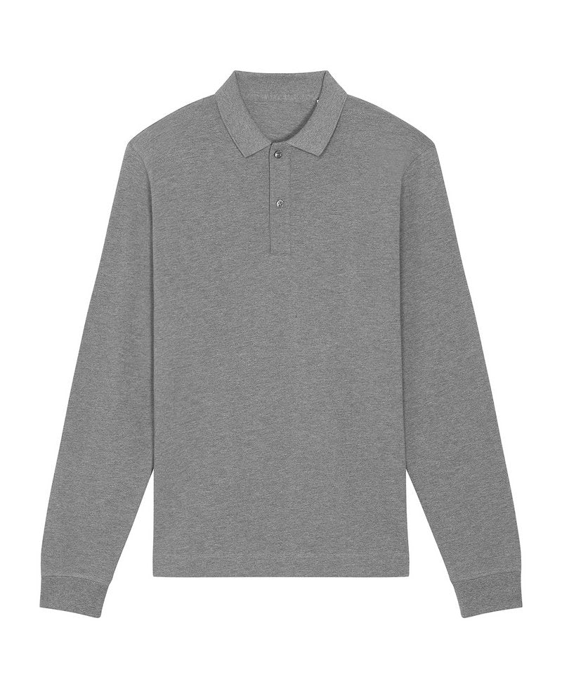 Prepster Long Sleeve Unisex Polo (Stpu332) in Mid Heather Grey by StanleyStella — Custom branded clothing by Print Press, featuring premium embroidery produced in our specialist print lab in the UK.