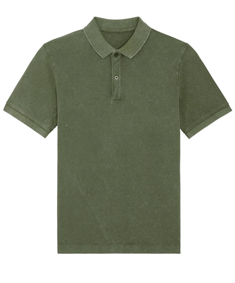 Prepster Vintage Unisex Short Sleeve Polo (Stpu335) in Garment Dyed Aged Khaki by StanleyStella — Custom branded clothing by Print Press, featuring premium embroidery produced in our specialist print lab in the UK.