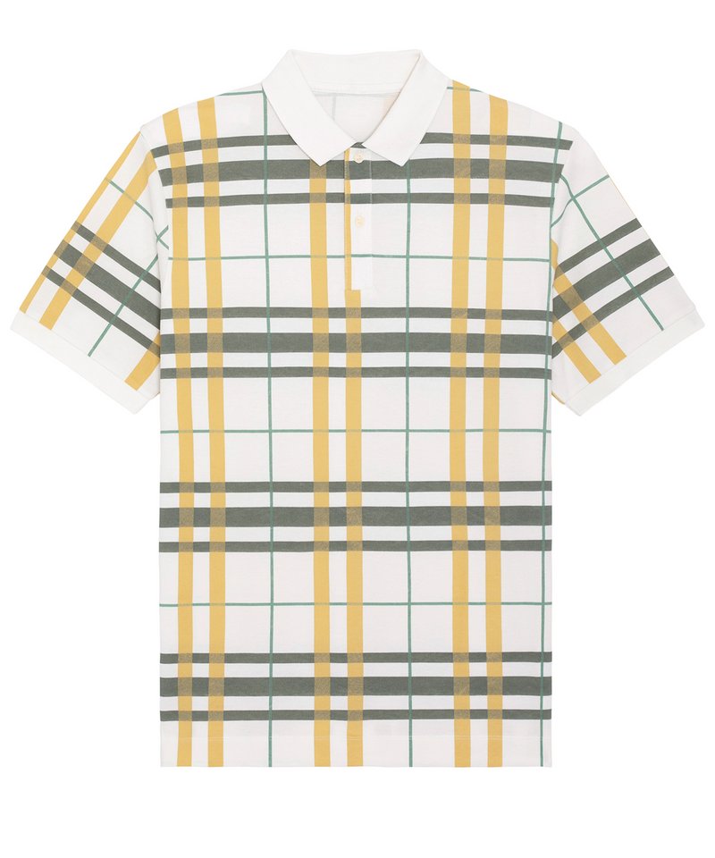 Prepster Aop Unisex Short Sleeve Polo (Stpu336) in Check Jojoba by StanleyStella — Custom branded clothing by Print Press, featuring premium embroidery produced in our specialist print lab in the UK.