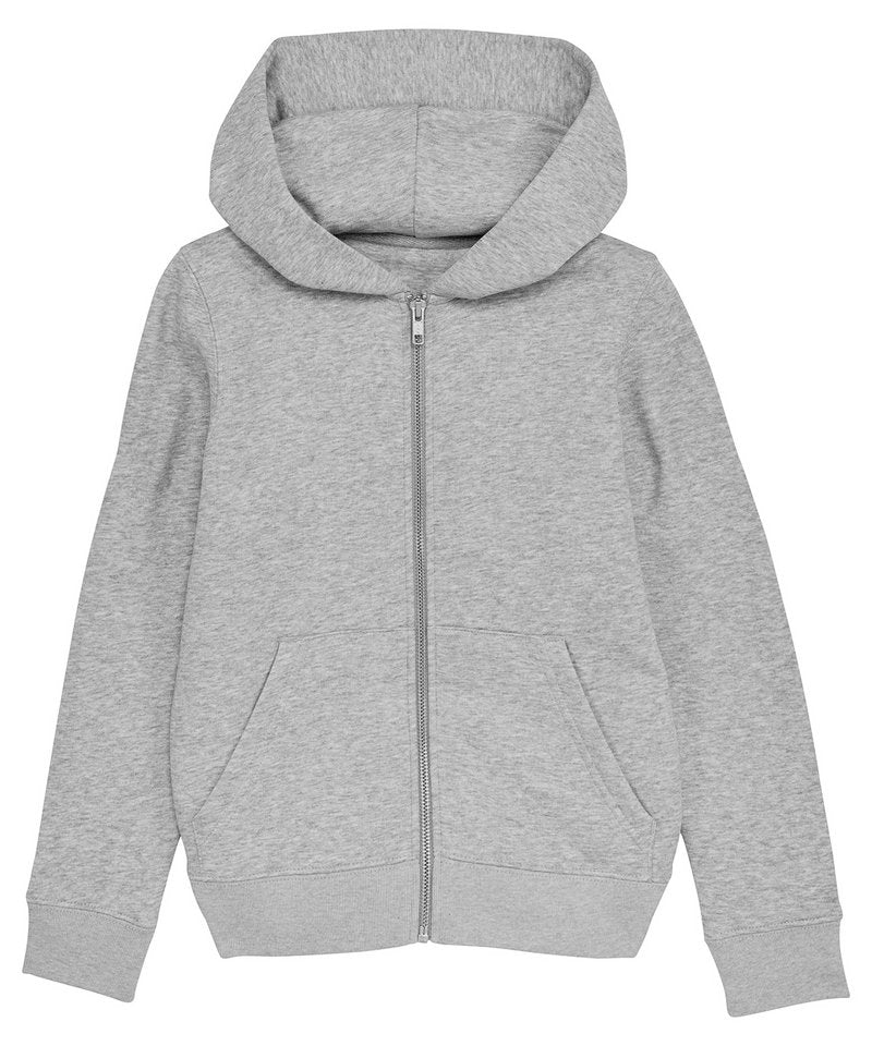 Mini Runner Kids Brushed Zip-Through Sweatshirt (Stsk912) in Heather Grey by StanleyStella — Custom branded clothing by Print Press, featuring premium embroidery produced in our specialist print lab in the UK.