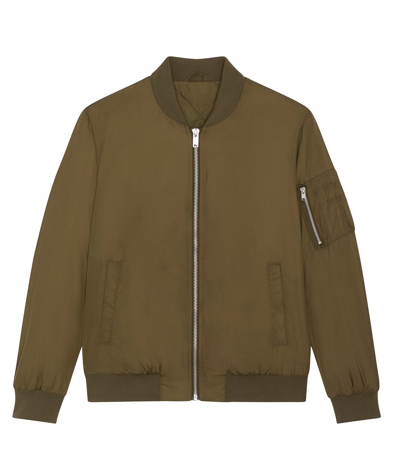 Bomber Jacket With Metal Details (Stju844) in British Khaki by StanleyStella — Custom branded clothing by Print Press, featuring premium embroidery produced in our specialist print lab in the UK.