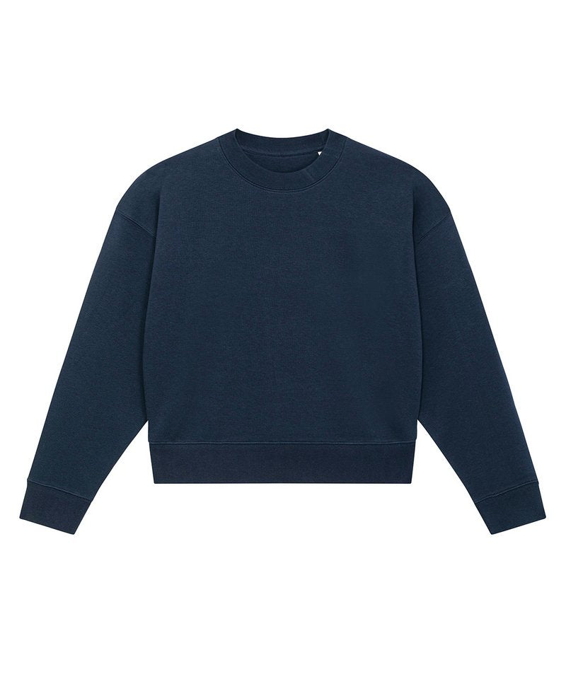 Stella Cropster Terry Women's Cropped Crew Neck Sweatshirt (Stsw873) in French Navy by StanleyStella — Custom branded clothing by Print Press, featuring premium embroidery produced in our specialist print lab in the UK.