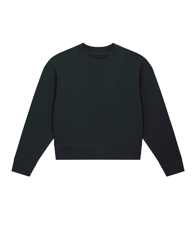 Stella Cropster Wave Terry Women's Cropped Crew Neck Sweatshirt (Stsw874) in Black by StanleyStella — Custom branded clothing by Print Press, featuring premium embroidery produced in our specialist print lab in the UK.