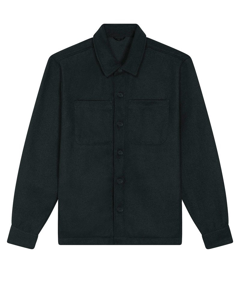 Unisex River Shirt Jacket (Stju845) in Black by StanleyStella — Custom branded clothing by Print Press, featuring premium embroidery produced in our specialist print lab in the UK.