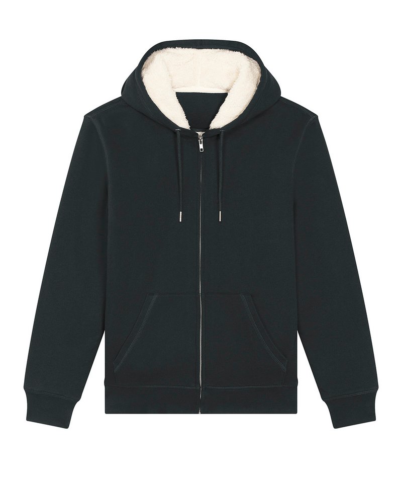 Unisex Hygger Sherpa Zip-Through Sweatshirt (Stsu956) in Black by StanleyStella — Custom branded clothing by Print Press, featuring premium embroidery produced in our specialist print lab in the UK.