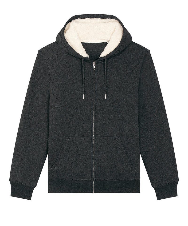 Unisex Hygger Sherpa Zip-Through Sweatshirt (Stsu956) in Dark Heather Grey by StanleyStella — Custom branded clothing by Print Press, featuring premium embroidery produced in our specialist print lab in the UK.