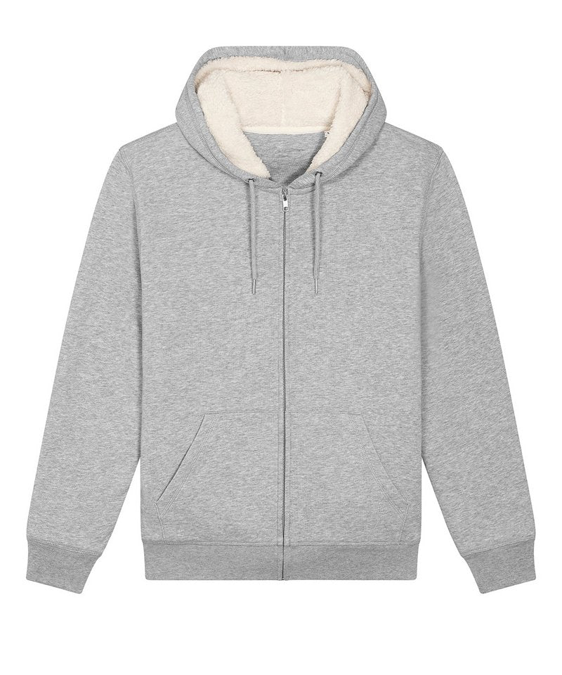 Unisex Hygger Sherpa Zip-Through Sweatshirt (Stsu956) in Heather Grey by StanleyStella — Custom branded clothing by Print Press, featuring premium embroidery produced in our specialist print lab in the UK.