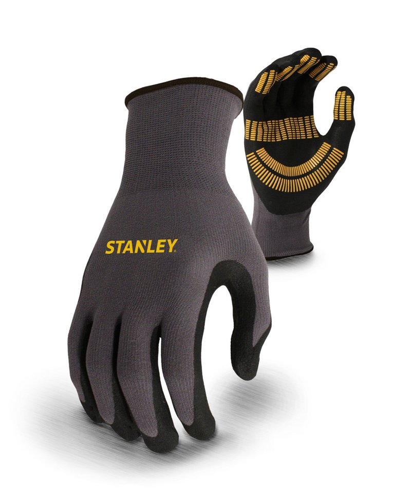 Stanley Razor Thread Gripper Gloves in Grey Black Yellow by Stanley Workwear — Custom branded clothing by Print Press, featuring premium embroidery produced in our specialist print lab in the UK.