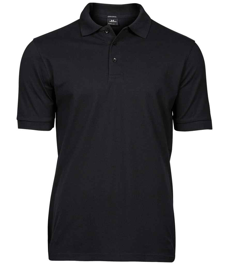 Tee Jays Luxury Stretch Pique Polo Shirt in Black by Tee Jays — Custom branded clothing by Print Press, featuring premium embroidery produced in our specialist print lab in the UK.