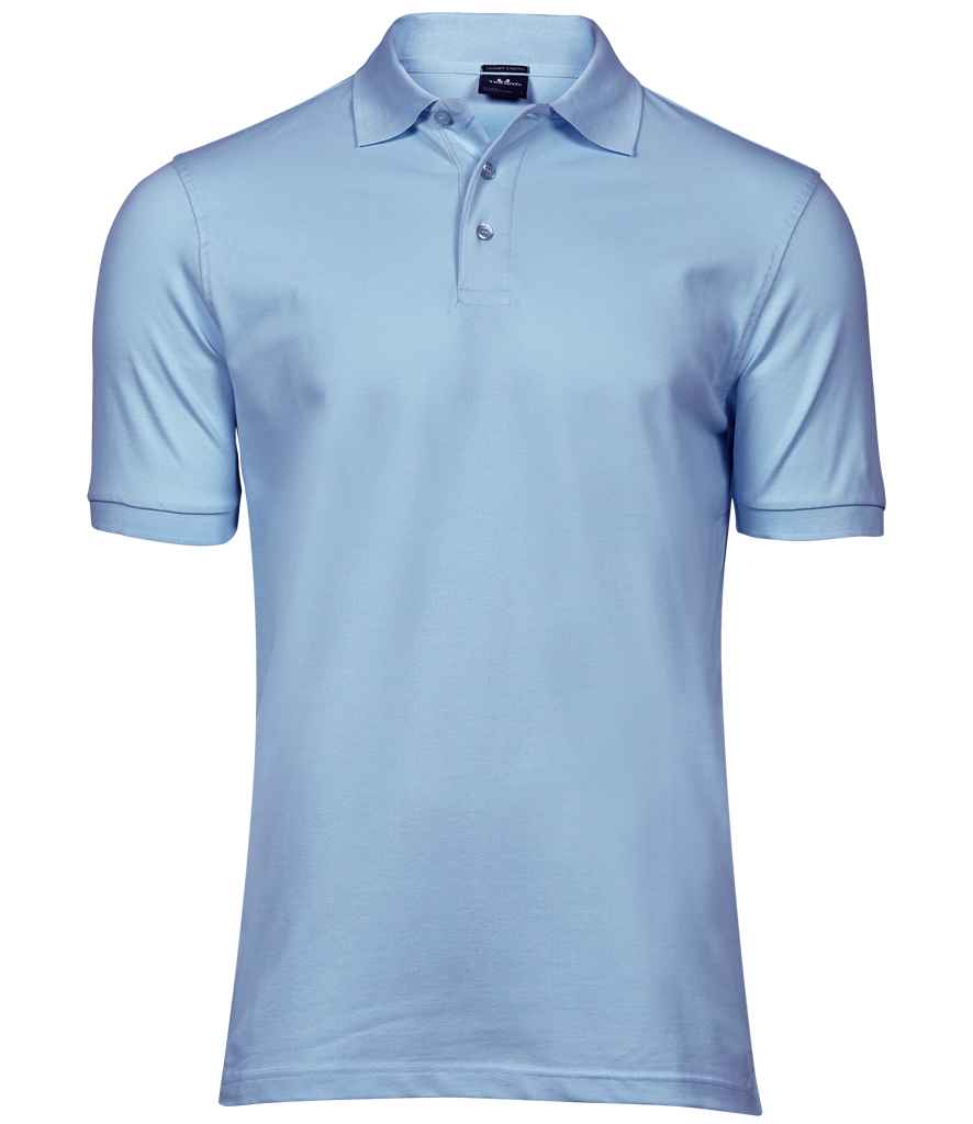 Tee Jays Luxury Stretch Pique Polo Shirt in Light Blue by Tee Jays — Custom branded clothing by Print Press, featuring premium embroidery produced in our specialist print lab in the UK.