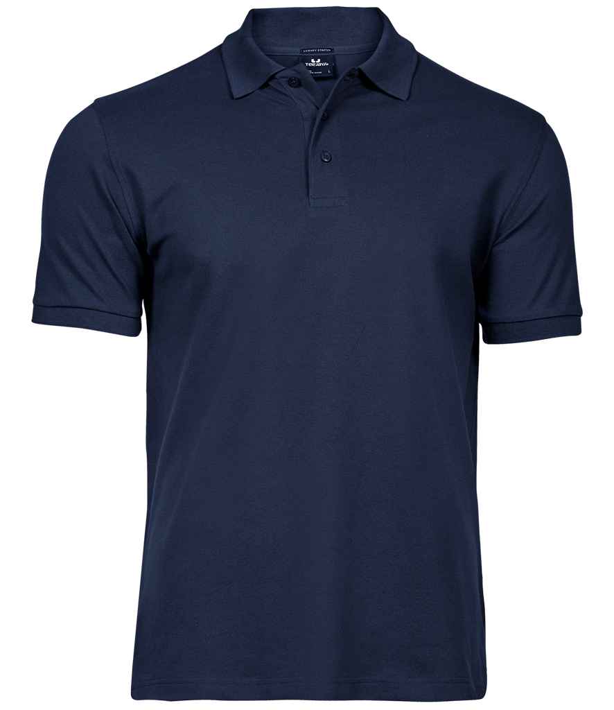 Tee Jays Luxury Stretch Pique Polo Shirt in Navy by Tee Jays — Custom branded clothing by Print Press, featuring premium embroidery produced in our specialist print lab in the UK.