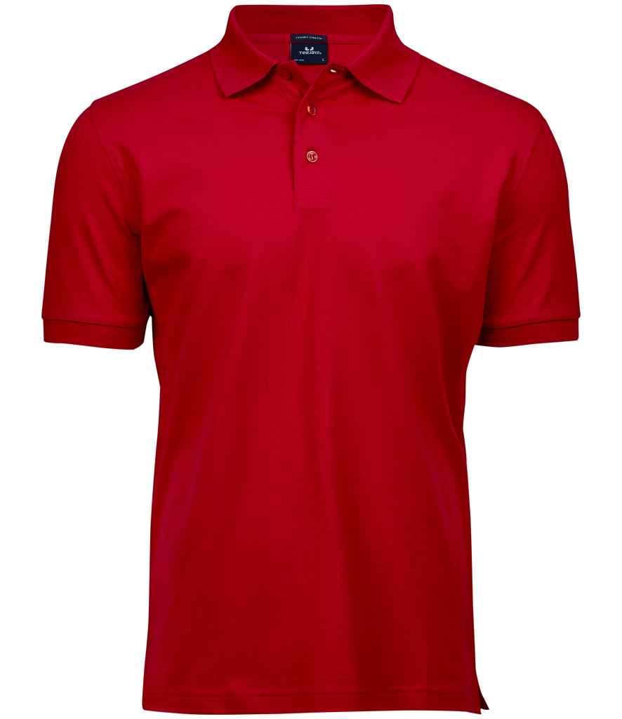 Tee Jays Luxury Stretch Pique Polo Shirt in Red by Tee Jays — Custom branded clothing by Print Press, featuring premium embroidery produced in our specialist print lab in the UK.