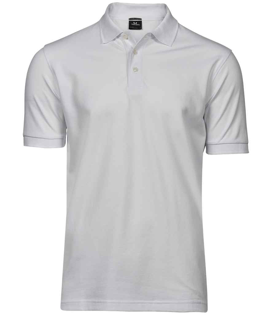 Tee Jays Luxury Stretch Pique Polo Shirt in White by Tee Jays — Custom branded clothing by Print Press, featuring premium embroidery produced in our specialist print lab in the UK.
