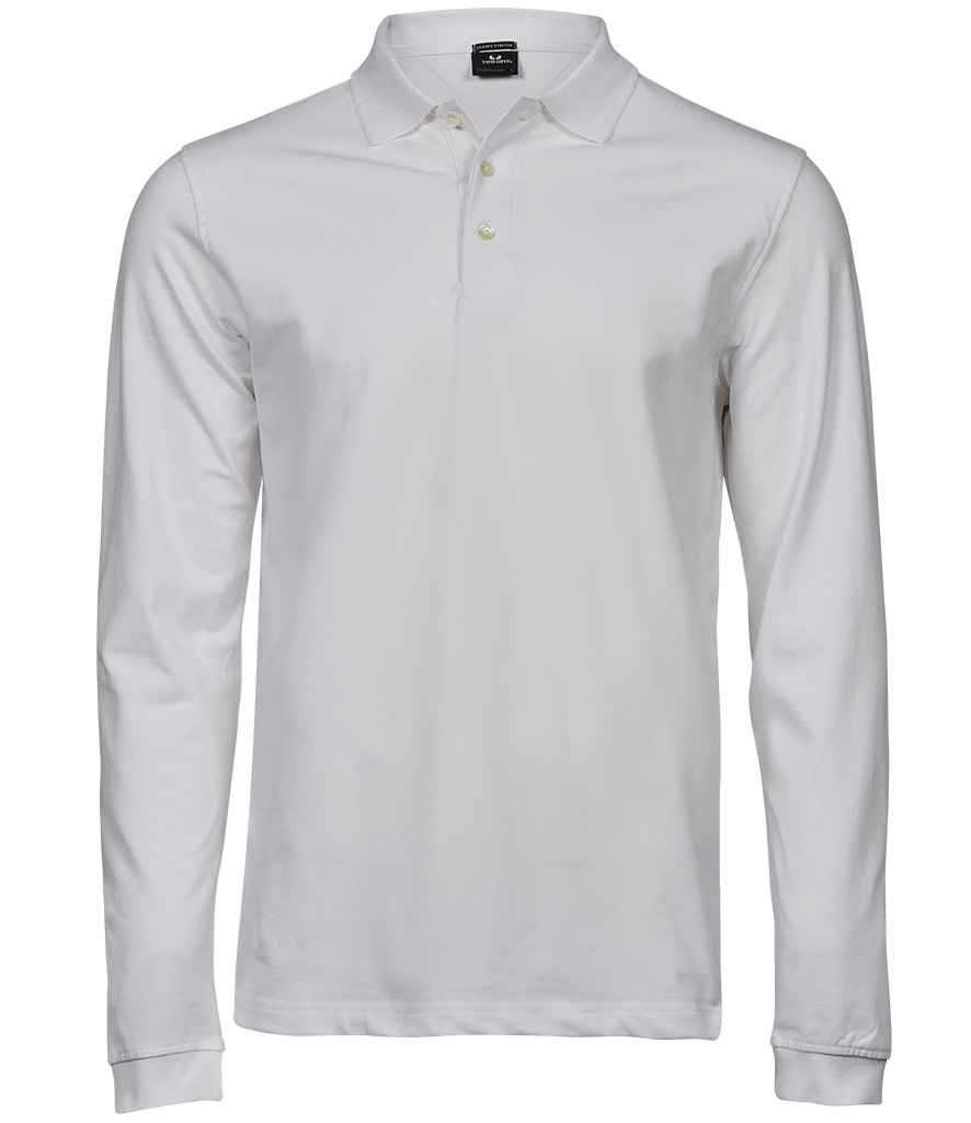 Tee Jays Luxury Stretch Long Sleeve Polo Shirt in White by Tee Jays — Custom branded clothing by Print Press, featuring premium embroidery produced in our specialist print lab in the UK.