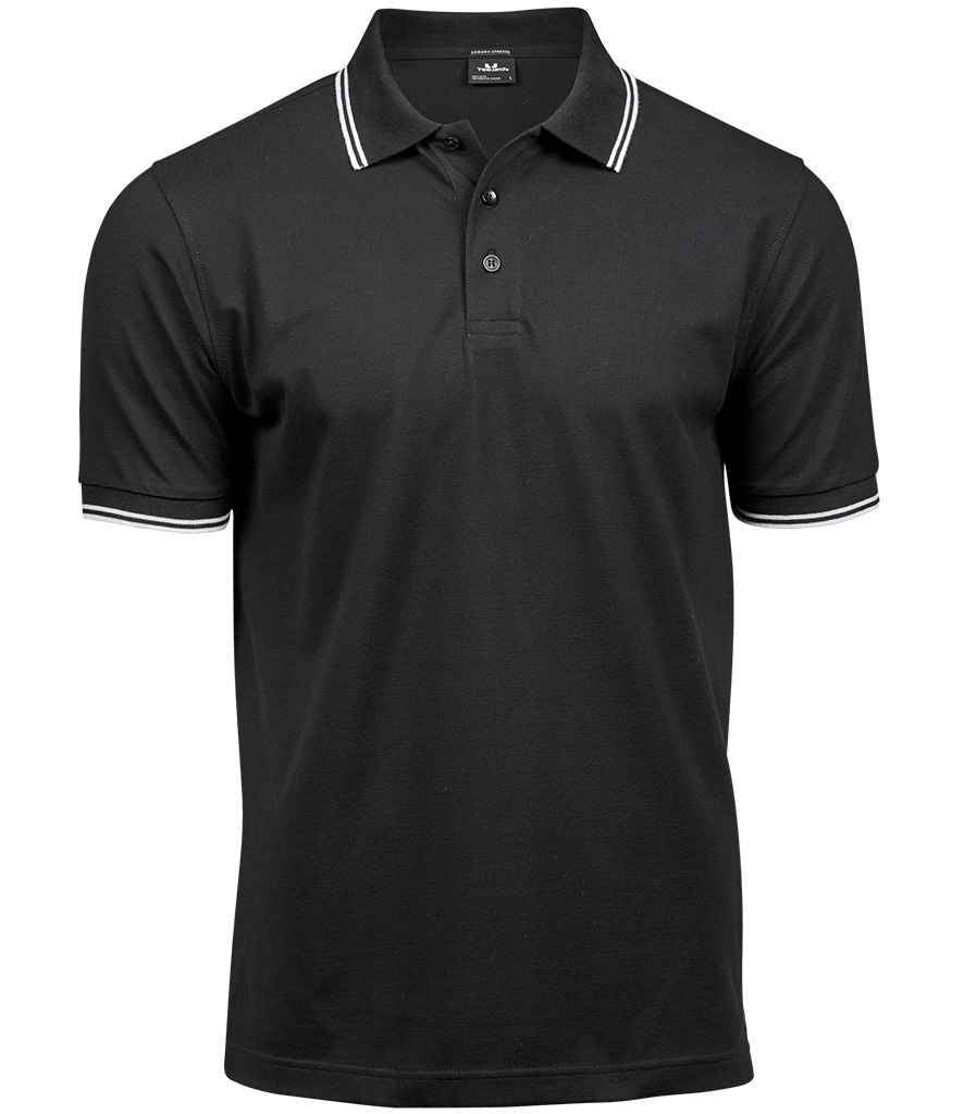 Tee Jays Luxury Stretch Tipped Polo Shirt in Black White by Tee Jays — Custom branded clothing by Print Press, featuring premium embroidery produced in our specialist print lab in the UK.