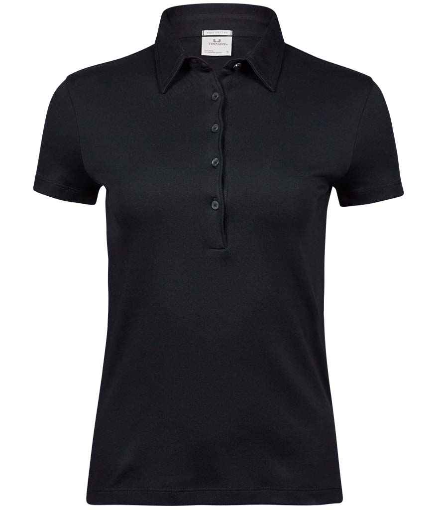 Tee Jays Ladies Pima Cotton Interlock Polo Shirt in Black by Tee Jays — Custom branded clothing by Print Press, featuring premium embroidery produced in our specialist print lab in the UK.