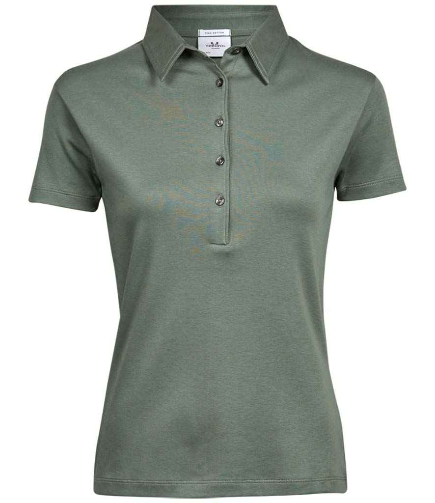 Tee Jays Ladies Pima Cotton Interlock Polo Shirt in Leaf Green by Tee Jays — Custom branded clothing by Print Press, featuring premium embroidery produced in our specialist print lab in the UK.