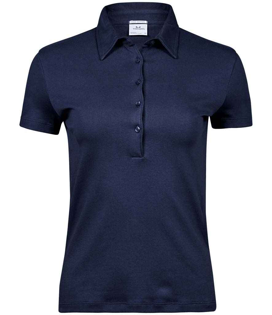 Tee Jays Ladies Pima Cotton Interlock Polo Shirt in Navy by Tee Jays — Custom branded clothing by Print Press, featuring premium embroidery produced in our specialist print lab in the UK.