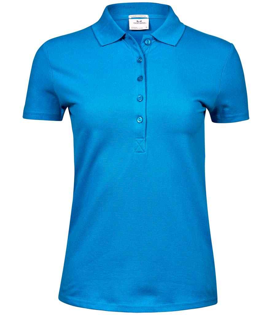 Tee Jays Ladies Luxury Stretch Polo Shirt in Azure by Tee Jays — Custom branded clothing by Print Press, featuring premium embroidery produced in our specialist print lab in the UK.