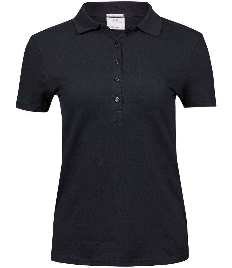 Tee Jays Ladies Luxury Stretch Polo Shirt in Black by Tee Jays — Custom branded clothing by Print Press, featuring premium embroidery produced in our specialist print lab in the UK.