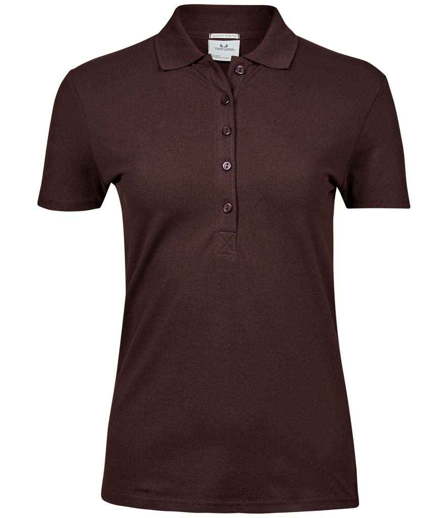 Tee Jays Ladies Luxury Stretch Polo Shirt in Chocolate by Tee Jays — Custom branded clothing by Print Press, featuring premium embroidery produced in our specialist print lab in the UK.