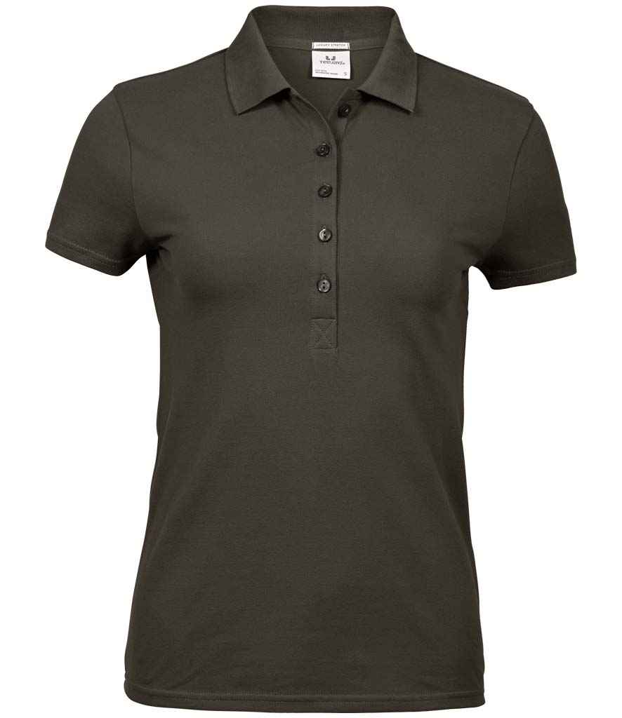 Tee Jays Ladies Luxury Stretch Polo Shirt in Dark Olive by Tee Jays — Custom branded clothing by Print Press, featuring premium embroidery produced in our specialist print lab in the UK.