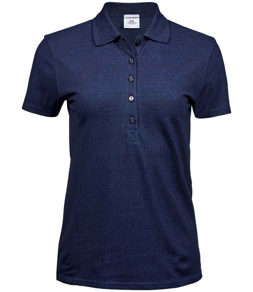 Tee Jays Ladies Luxury Stretch Polo Shirt in Denim by Tee Jays — Custom branded clothing by Print Press, featuring premium embroidery produced in our specialist print lab in the UK.