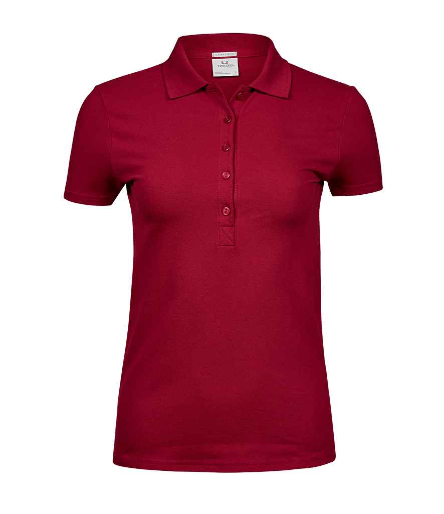 Tee Jays Ladies Luxury Stretch Polo Shirt in Deep Red by Tee Jays — Custom branded clothing by Print Press, featuring premium embroidery produced in our specialist print lab in the UK.